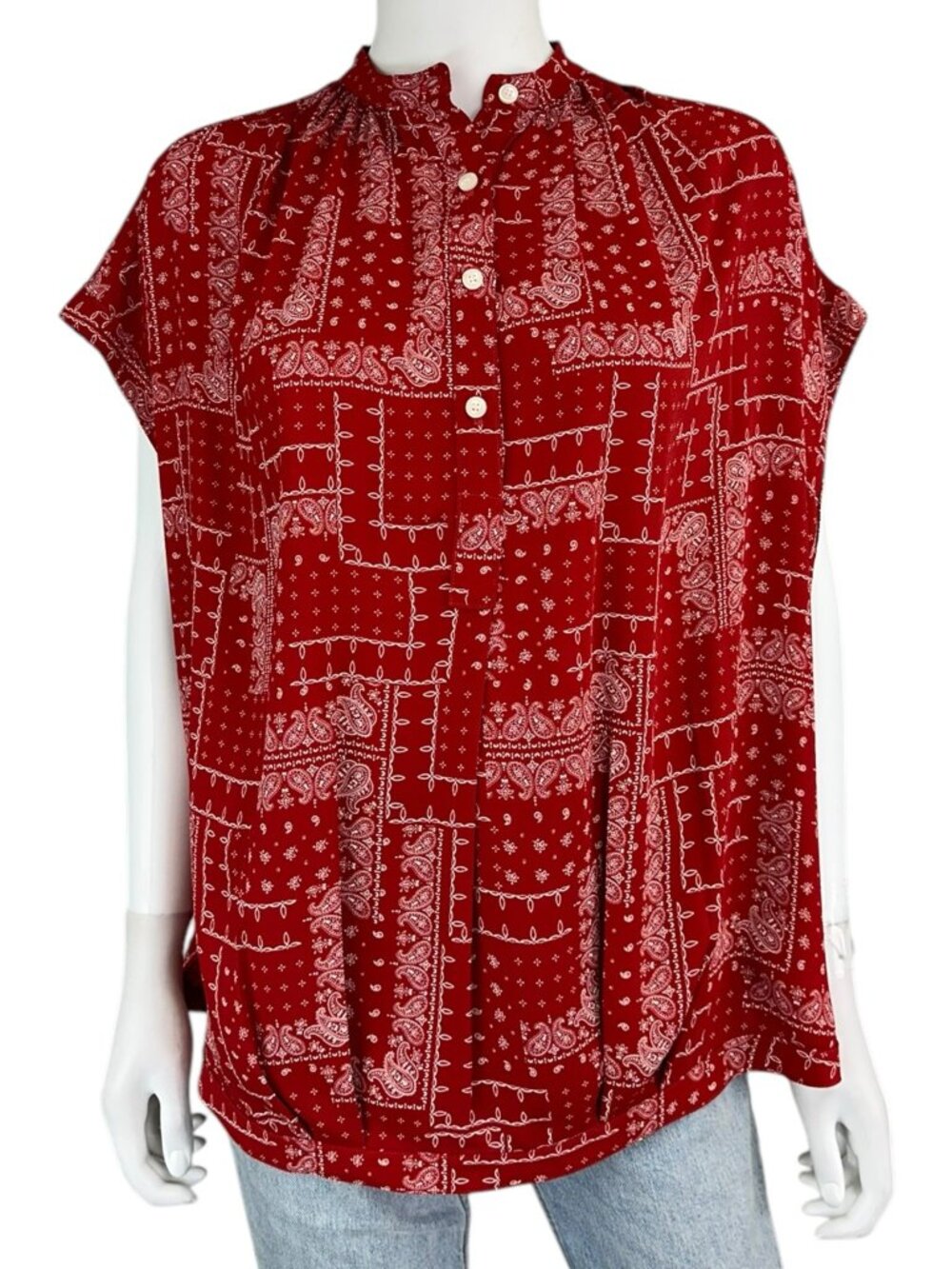 KOCH Red Paisley Bandana Blouse Size XS